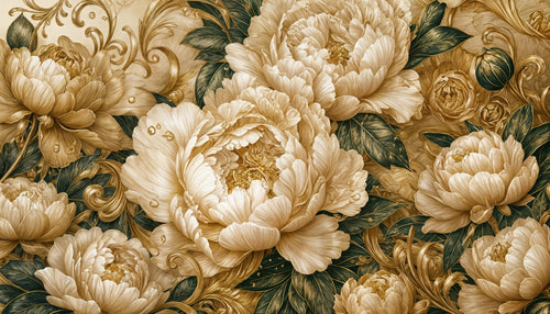 BLOOM / PEONIES — Dark/Pearl · Black & Gold Peony Wall Mural