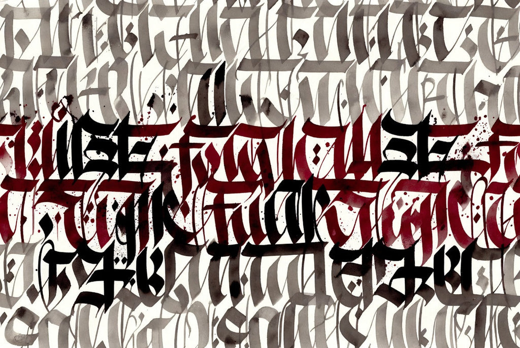 MANUSCRIPT / Skoropys — gestural calligraphic texture with ink and carmine strokes