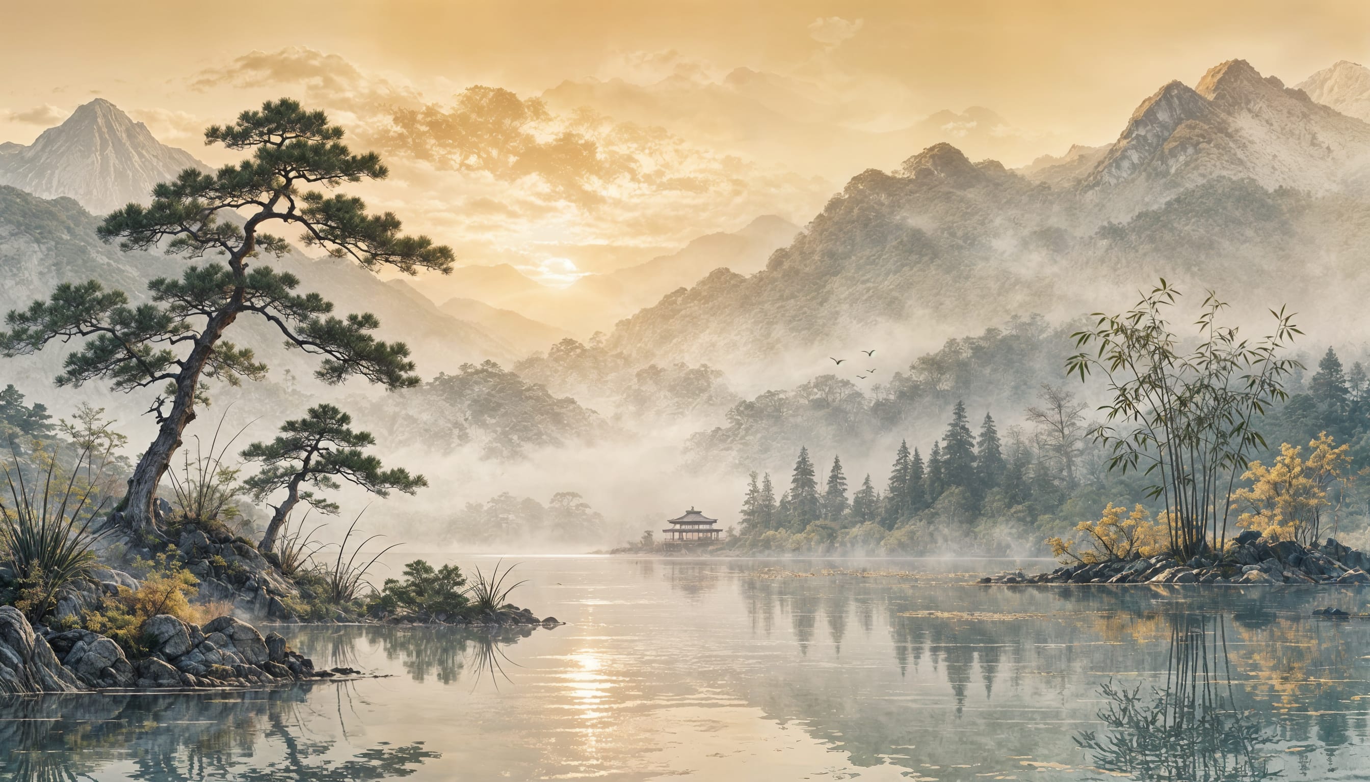 MIST / Twilight Retreat — Japanese Landscape Wall Mural