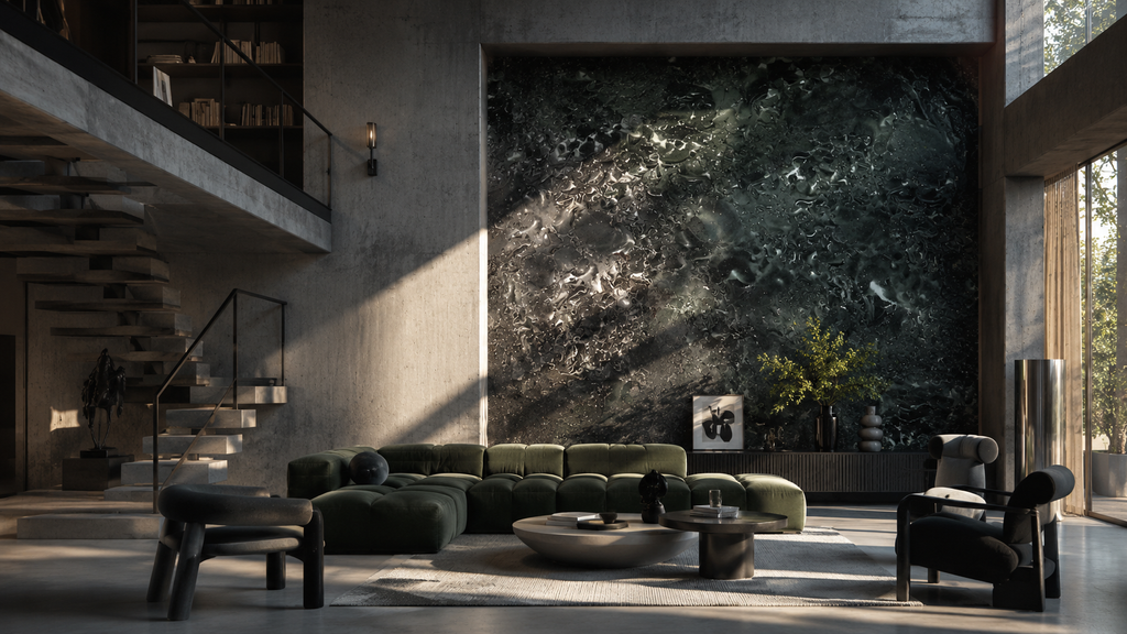 SIGNAL / OBSIDIAN — Fractal Stone Wall Mural
