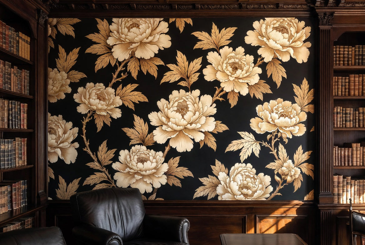 BLOOM / PEONIES — Bordeaux · Crimson Peony Wall Mural