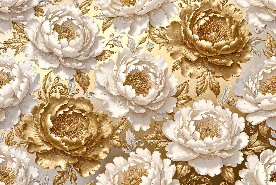 BLOOM / PEONIES — Gold/Cream · Ivory & Gold Peony Wall Mural