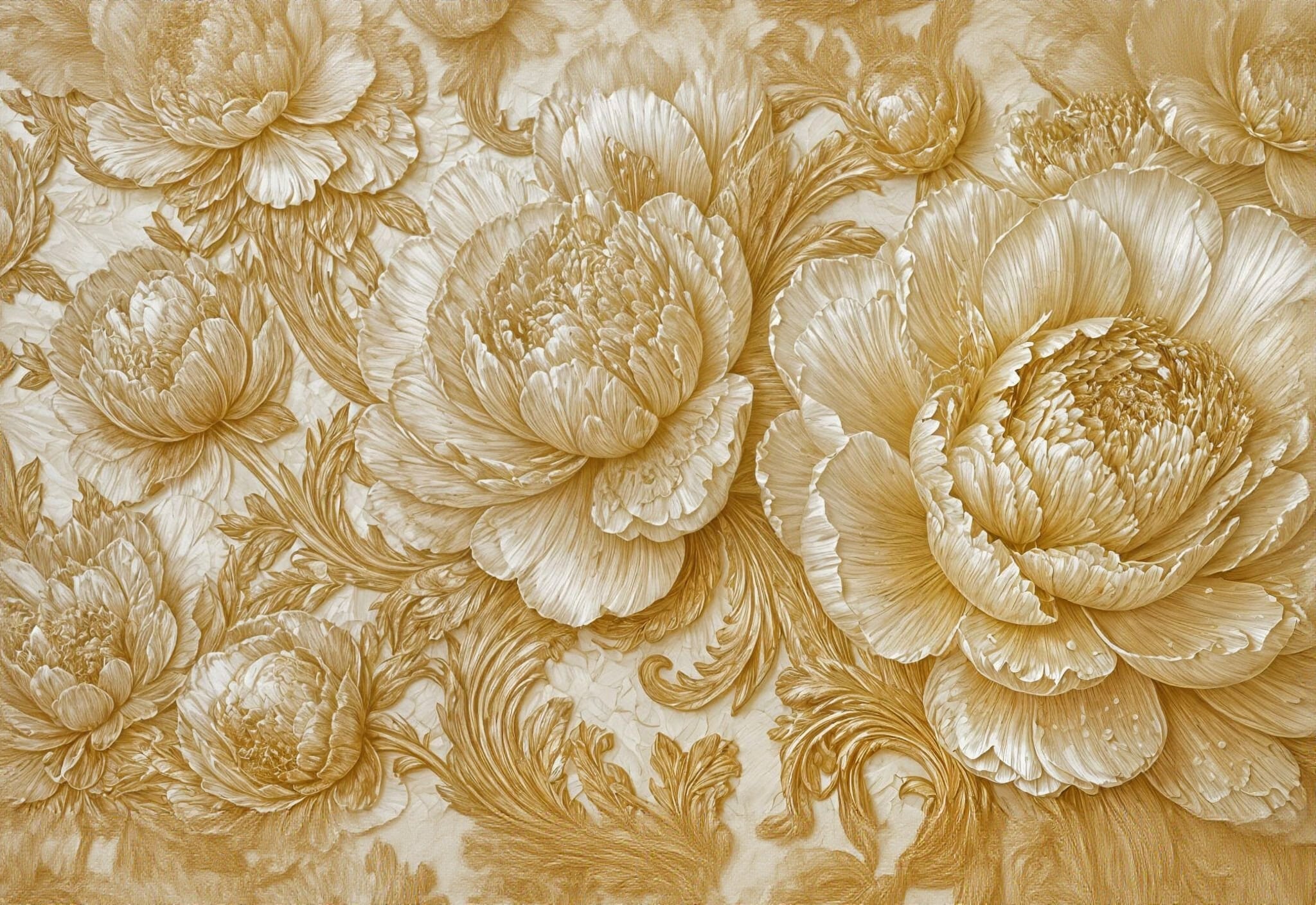 BLOOM / PEONIES — Gold/Cream · Ivory & Gold Peony Wall Mural
