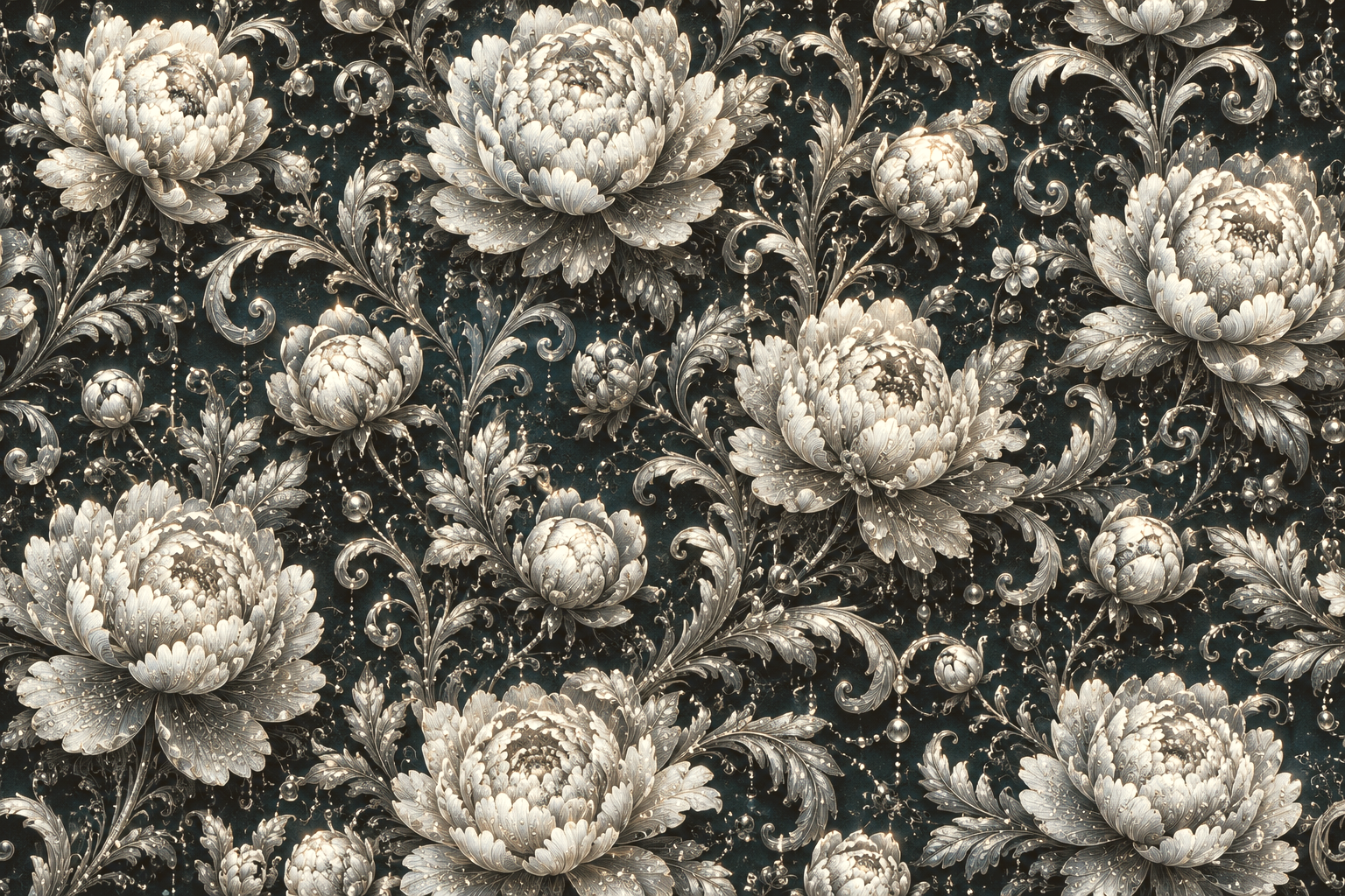 BLOOM / PEONIES — Dark/Pearl · Black & Gold Peony Wall Mural