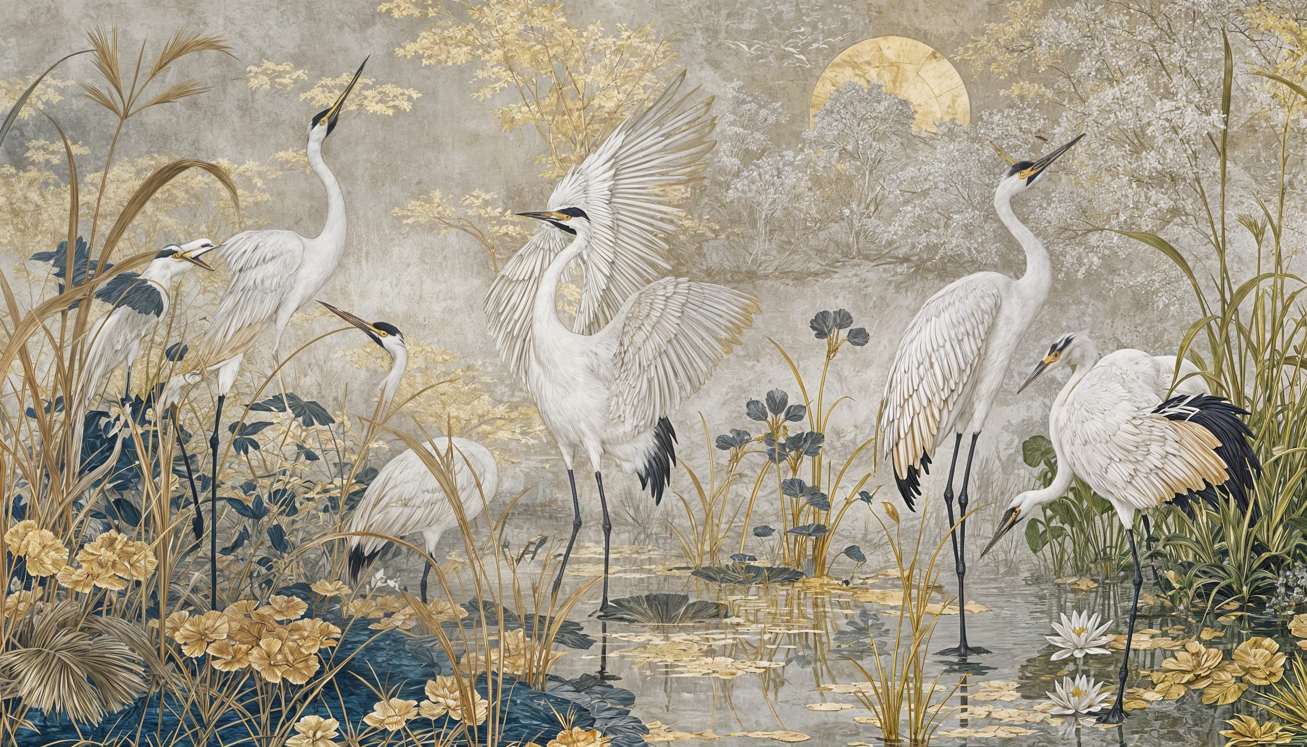 MIST / HERON — Japanese Crane Wall Mural