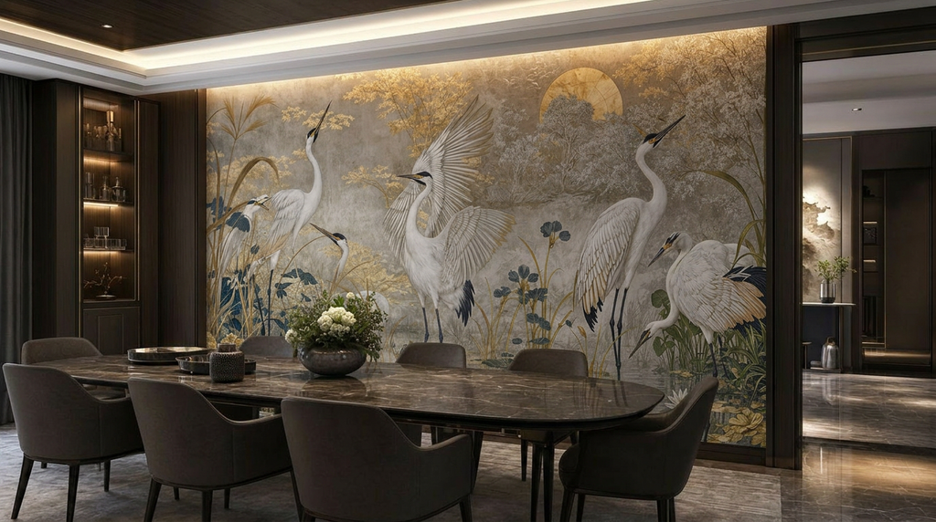 MIST / HERON — Japanese Crane Wall Mural